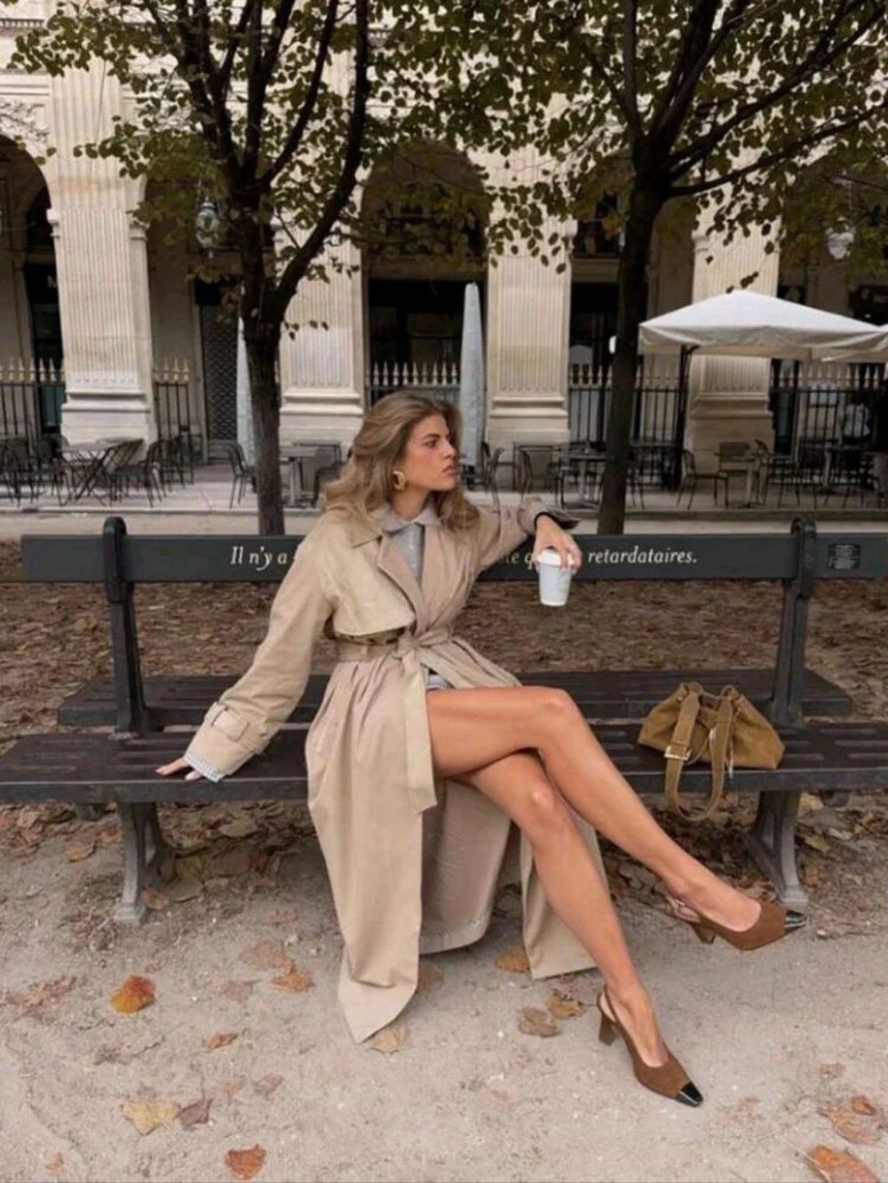 Women's Autumn/Winter Khaki Classic Long Trench Coat With Lapel Collar